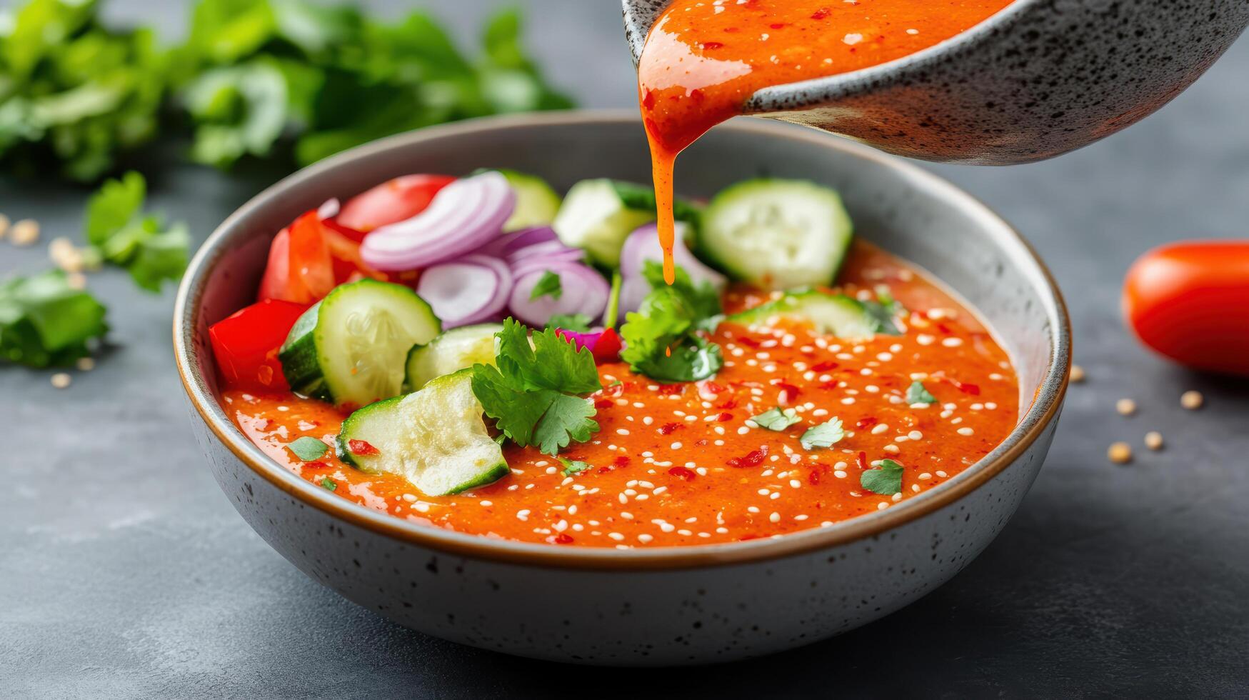 A bowl of soup with vegetables and a spoon photo