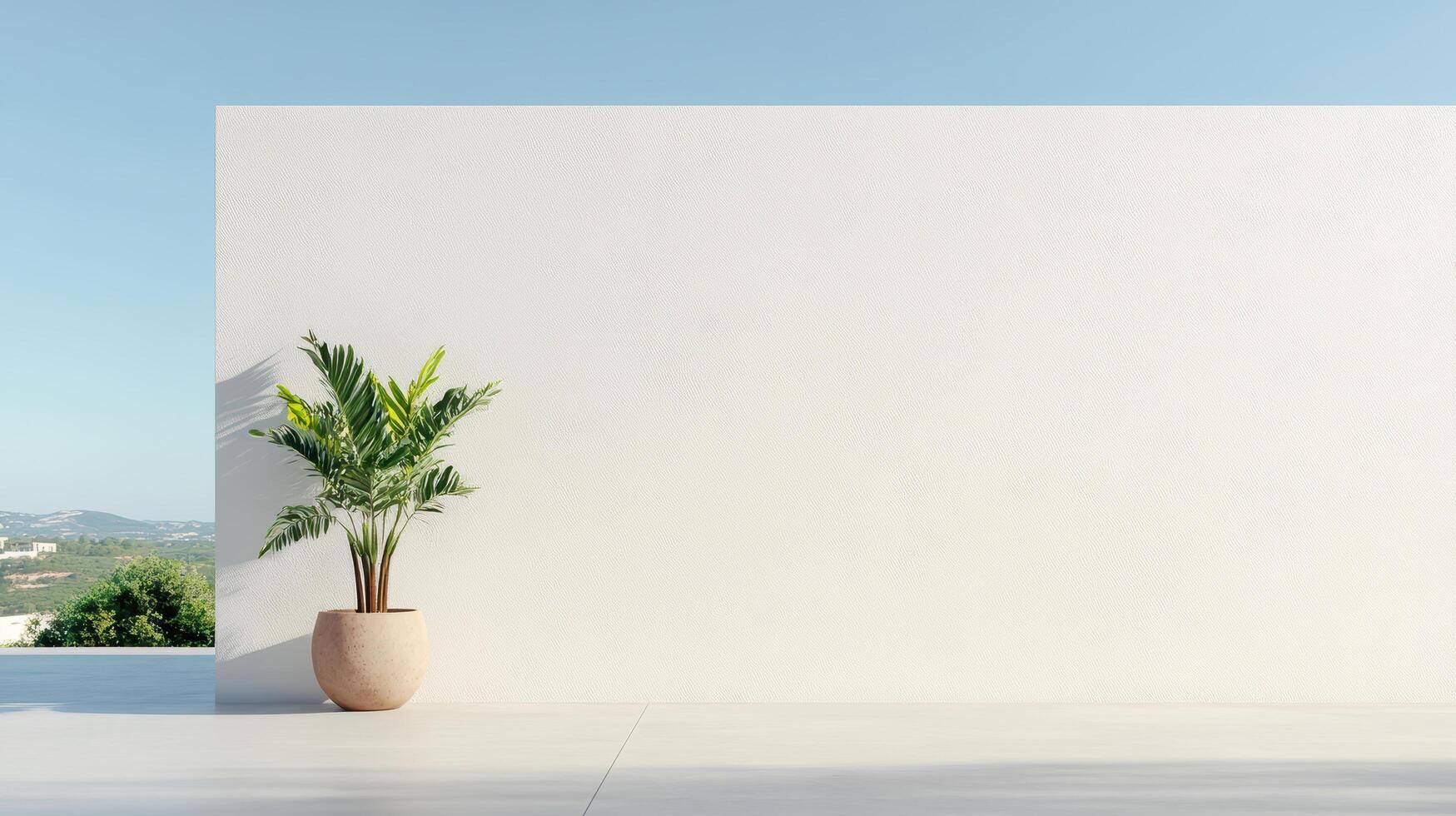 White wall with a plant in front of it photo