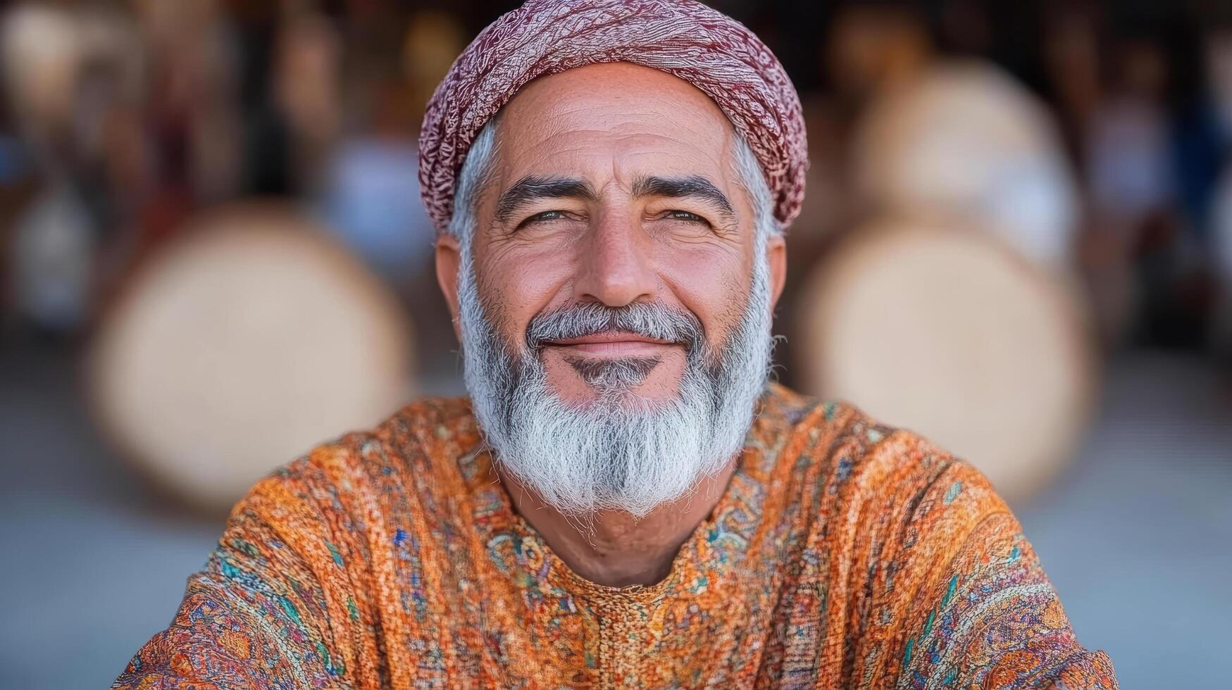 An old man with a beard and turban smiles for the camera photo