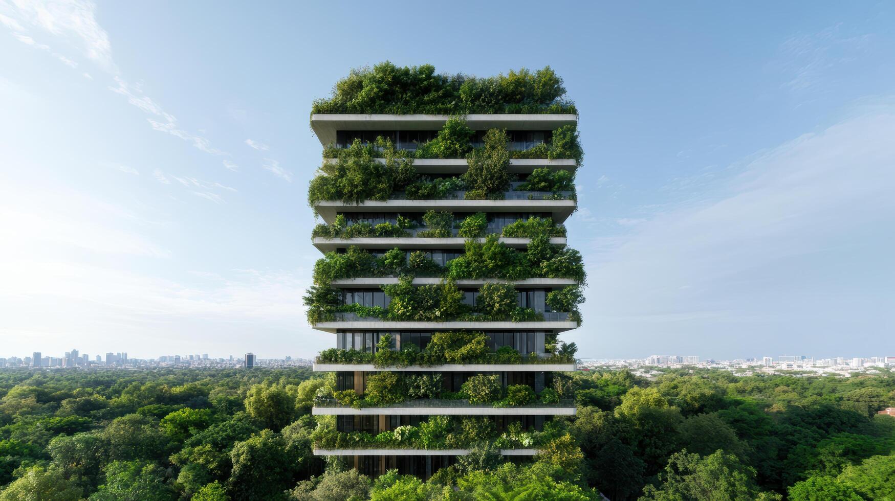A tall building with plants growing on it photo