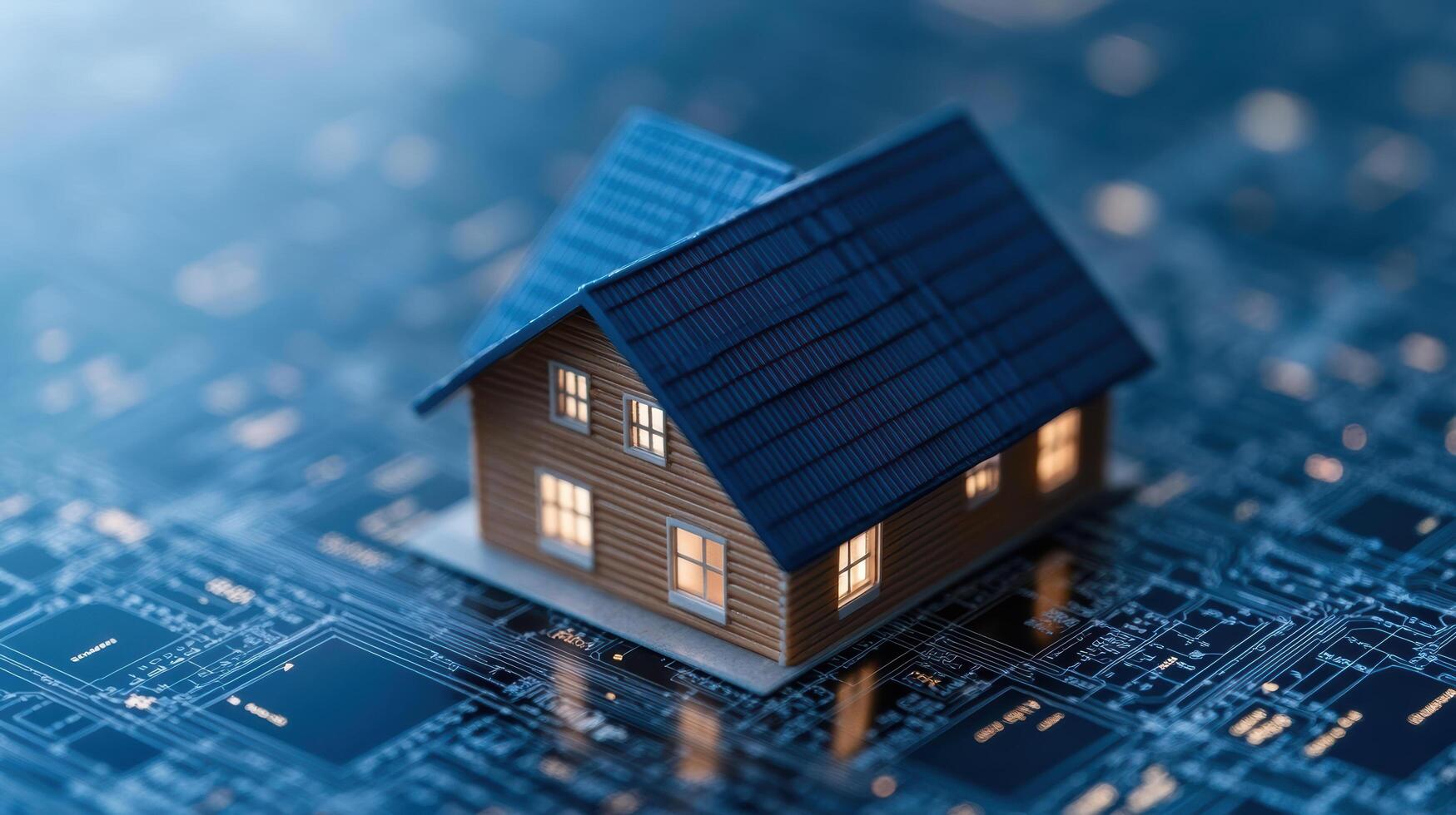 A house on a circuit board with lights photo