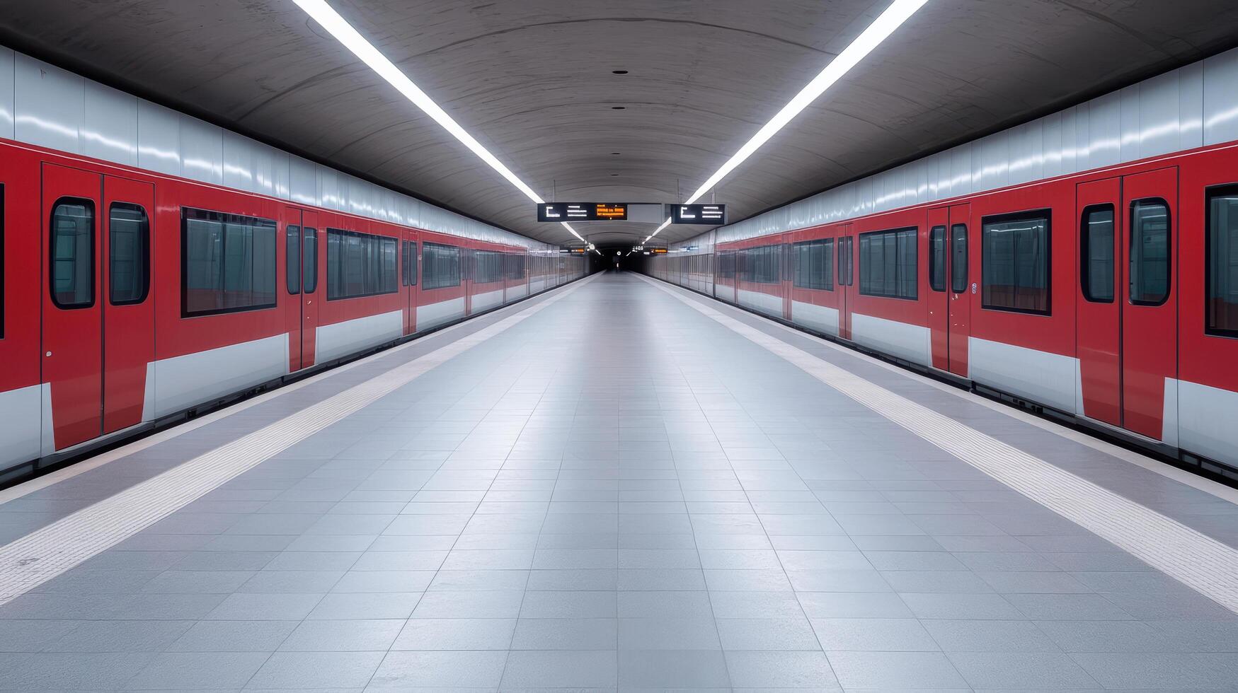 A train is in a subway station with a long train photo