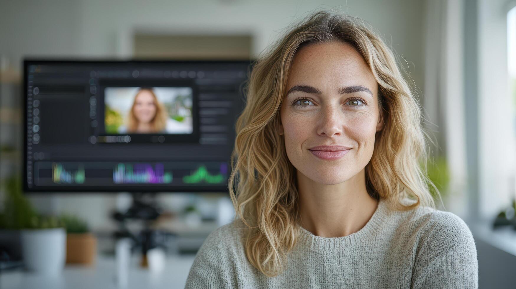 Creative professional editing content with computer in bright workspace photo