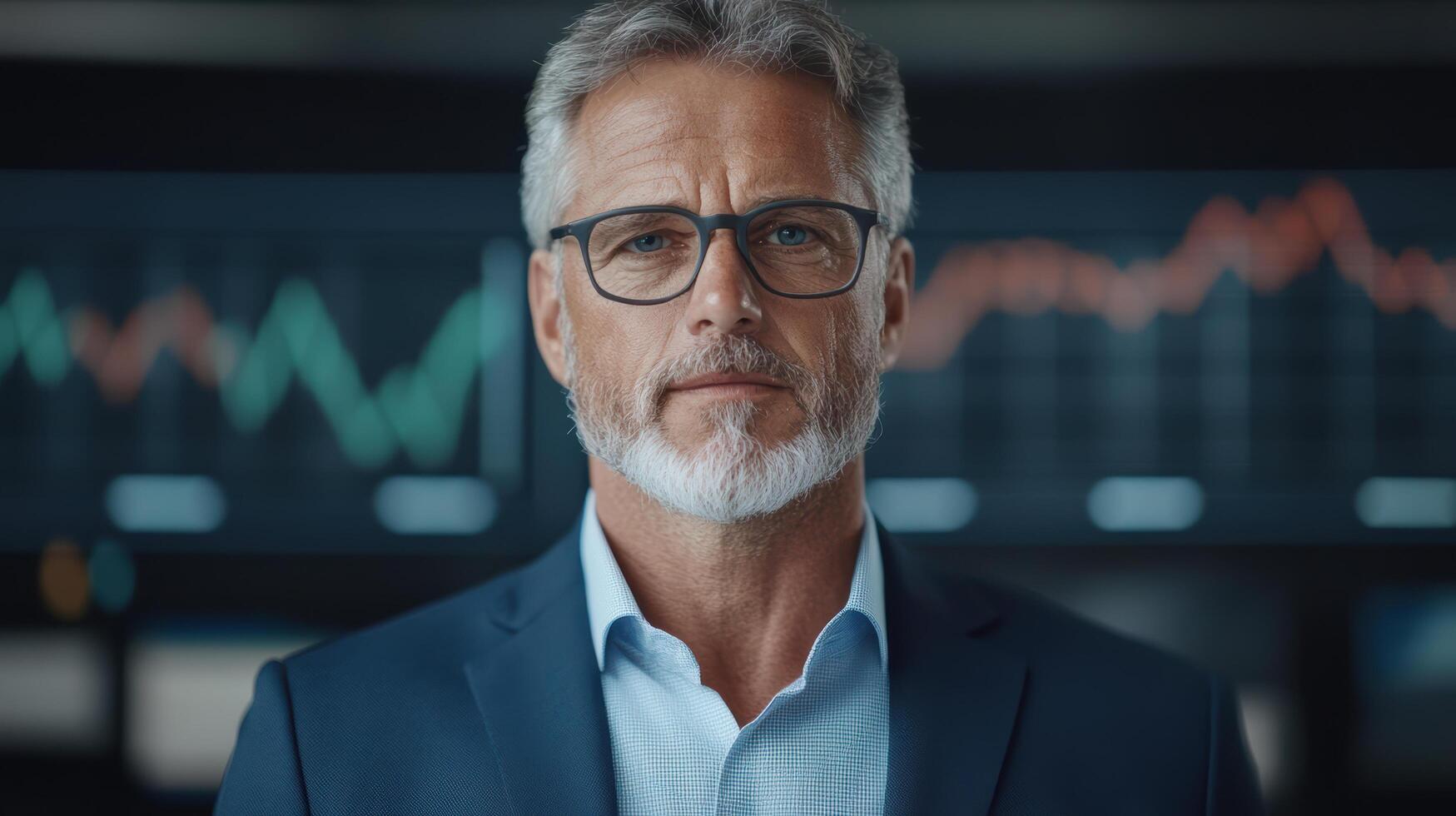 A man in glasses and a suit is looking at the camera photo