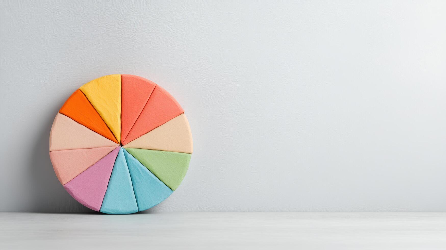 Colorful pie chart representing data segments, showcasing vibrant pastel colors and minimalist photo