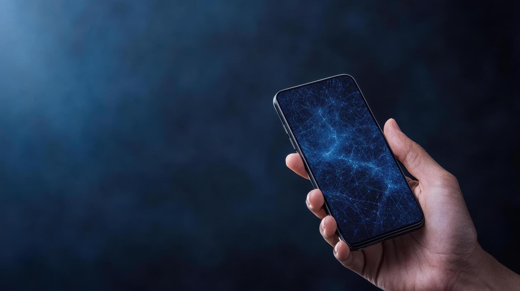 hand holding smartphone displaying digital network design, symbolizing technology photo