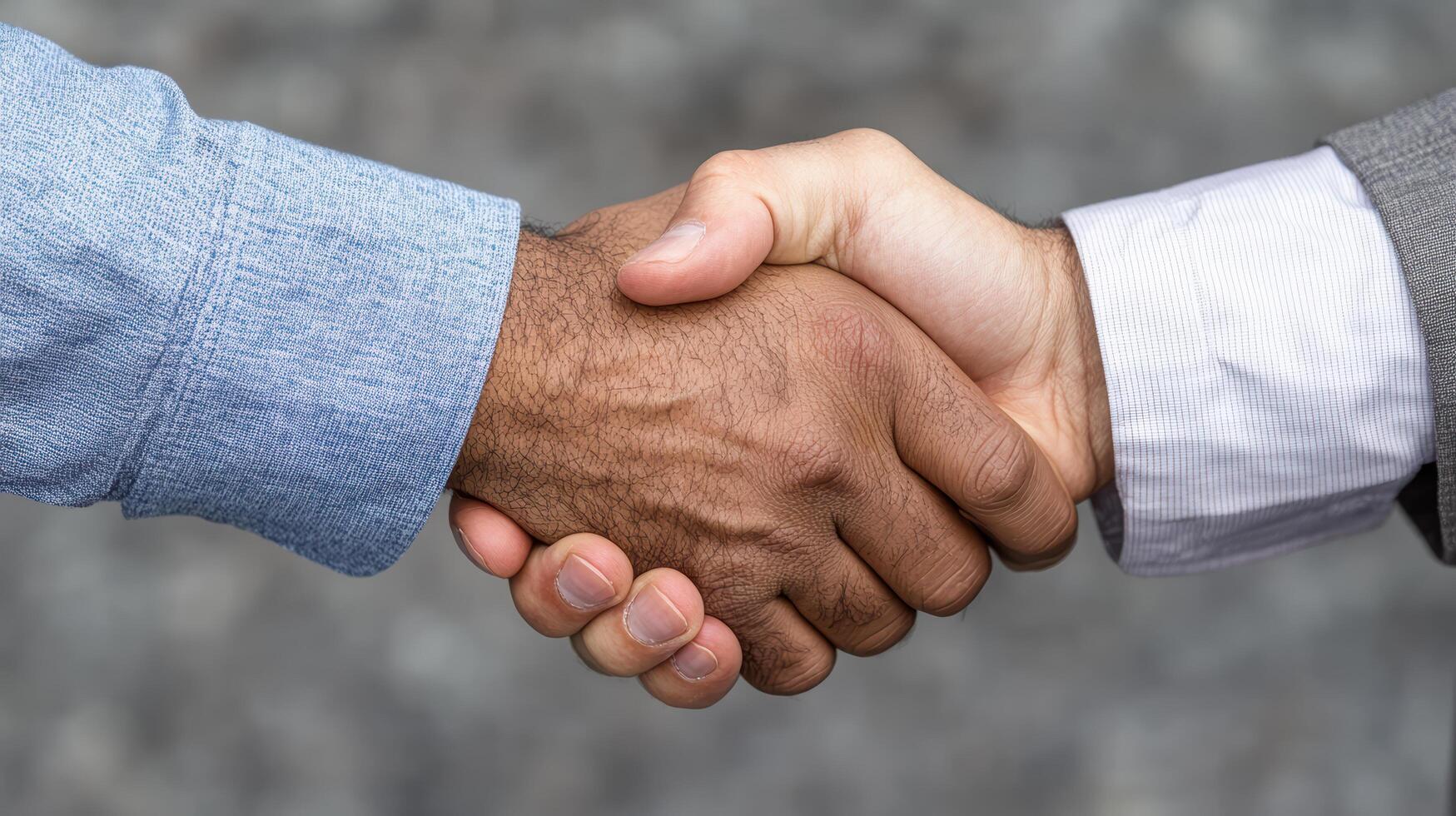 Two people shaking hands over a gray background photo