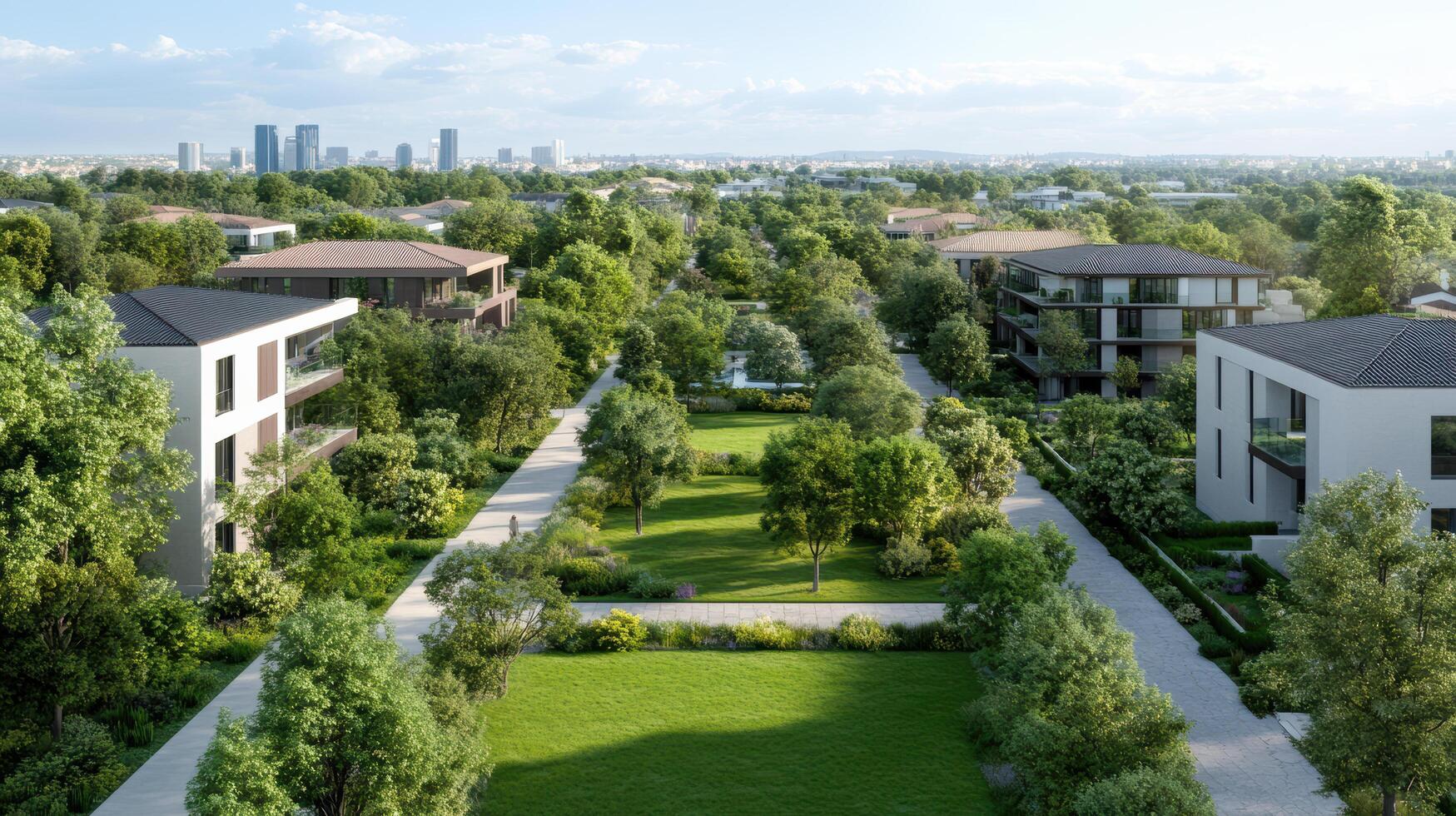 A view of the city from the back of a residential complex photo