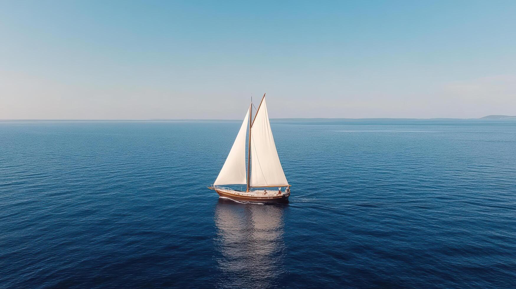 Sailing boat gliding smoothly over calm blue waters under clear sky photo
