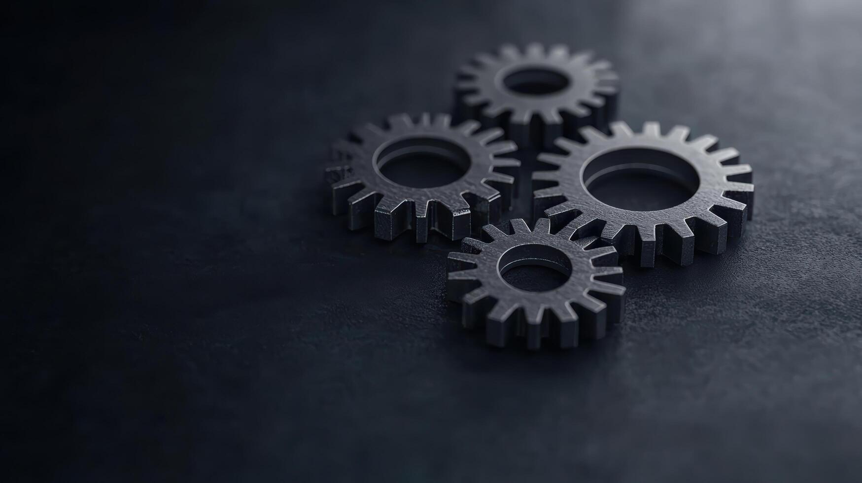 Gears arranged on dark surface, symbolizing mechanics and engineering innovation photo