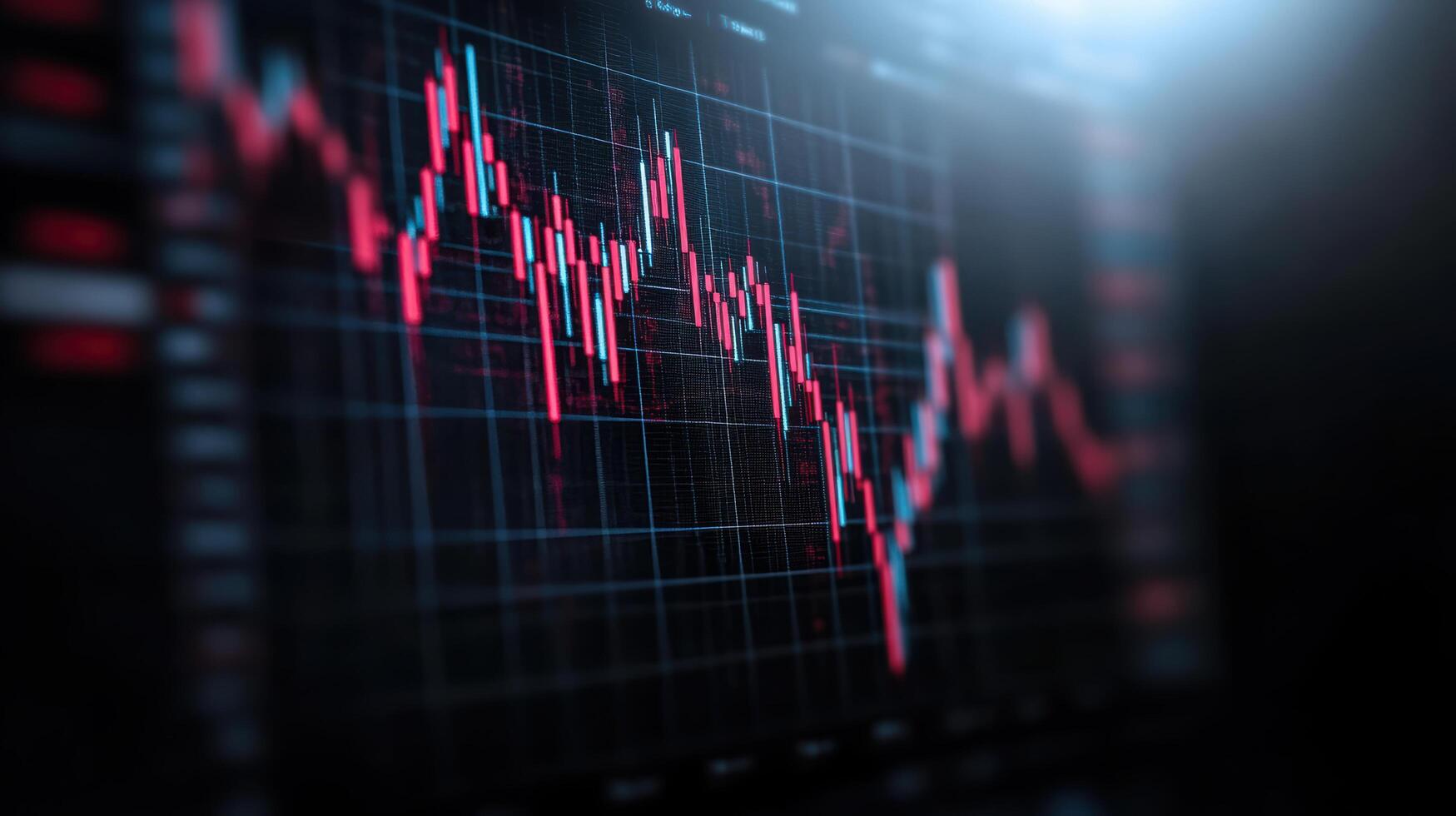 Real time trading chart displaying fluctuating market data with red and green candlesticks photo