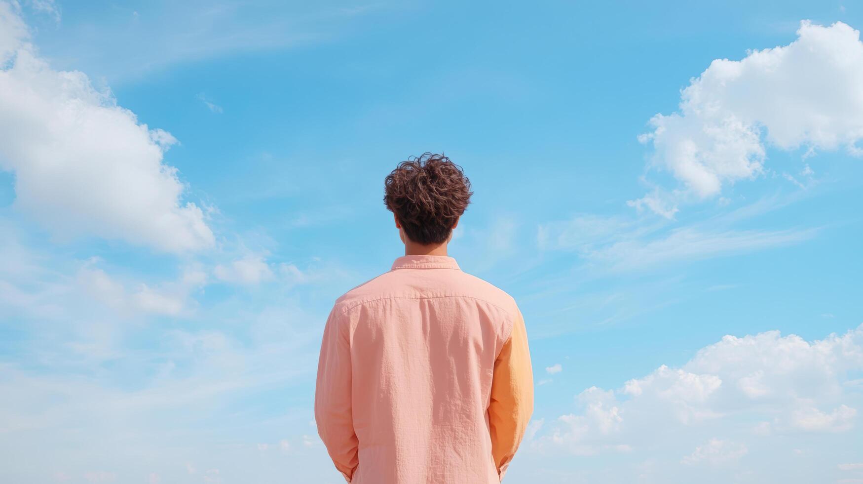 A man standing in front of a blue sky with clouds photo