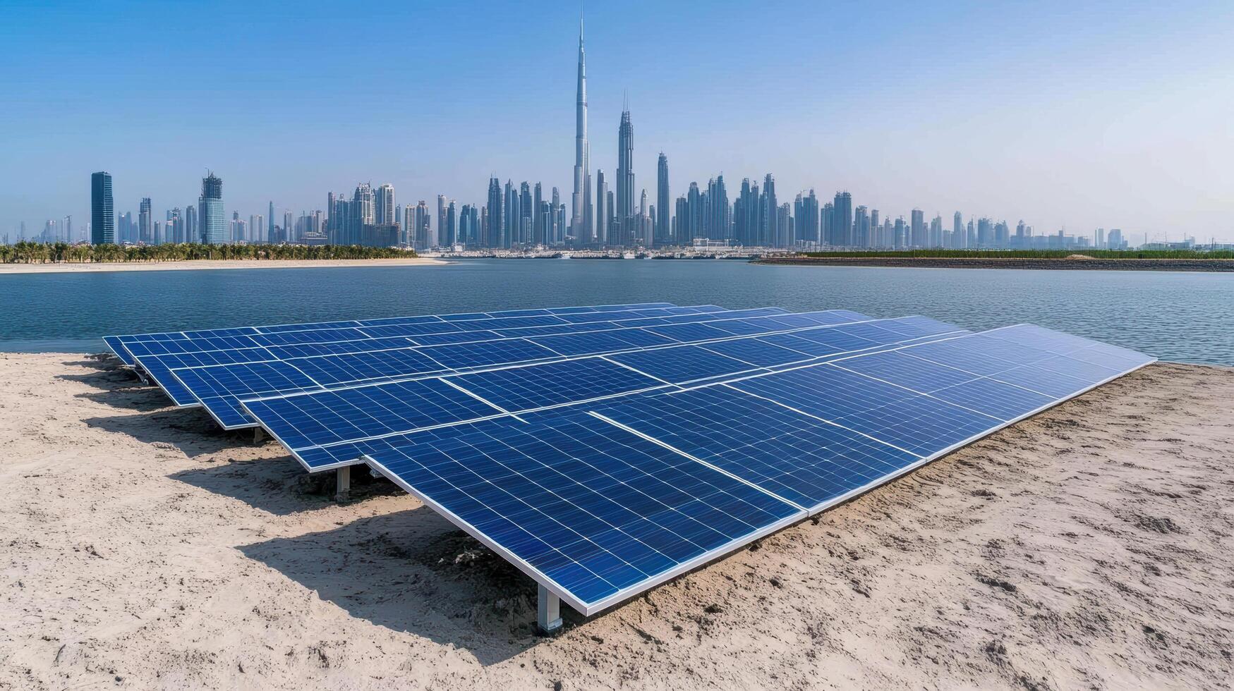 Solar panels on the beach in dubai photo