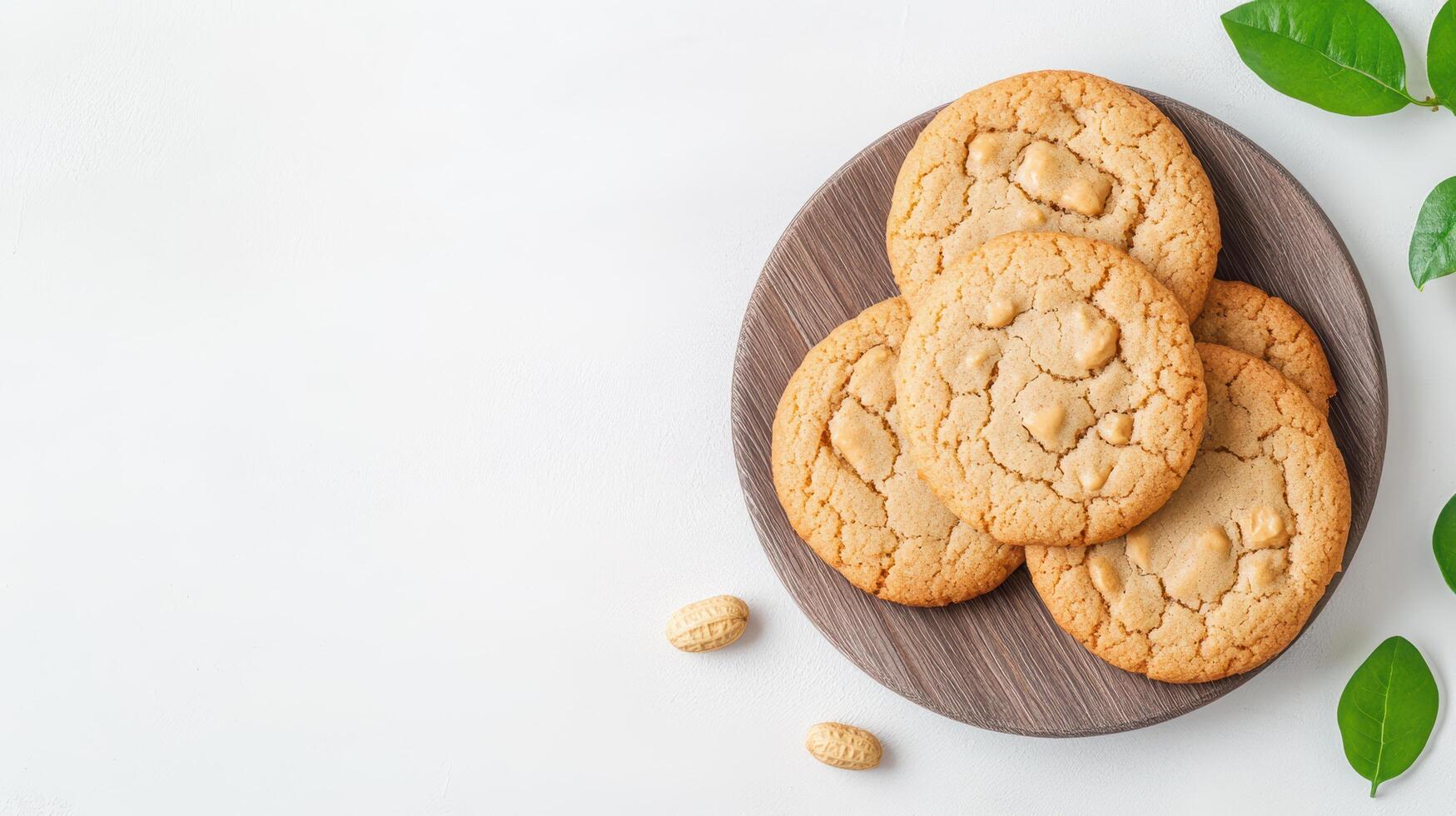 A plate with cookies and leaves on a white background photo
