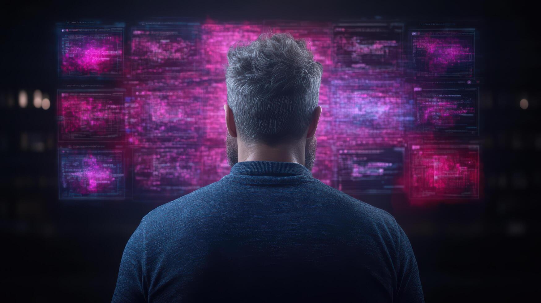 person observes digital interface filled with vibrant data visualizations, creating sense photo