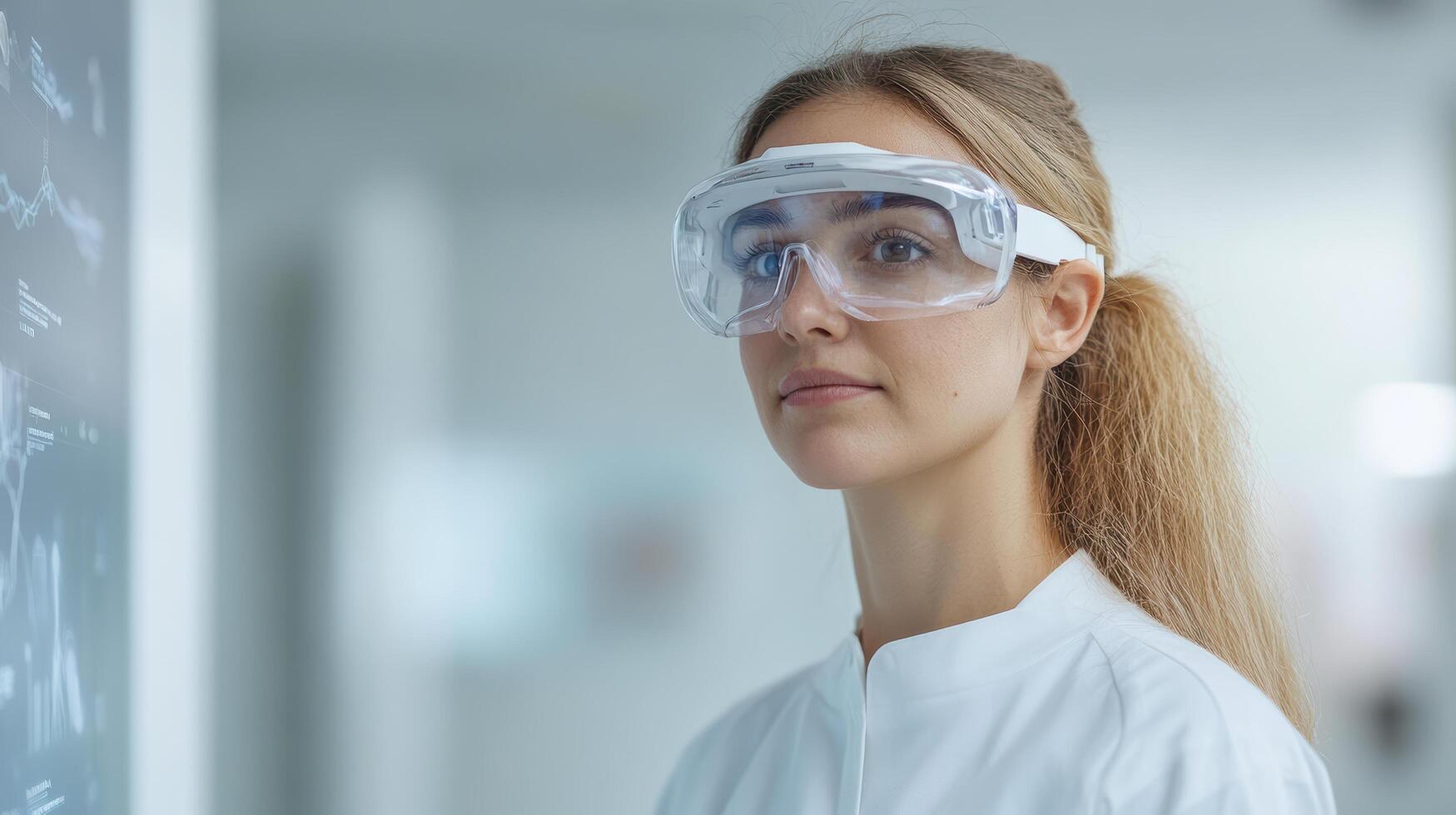 Innovative scientist wearing protective eyewear in modern laboratory setting photo