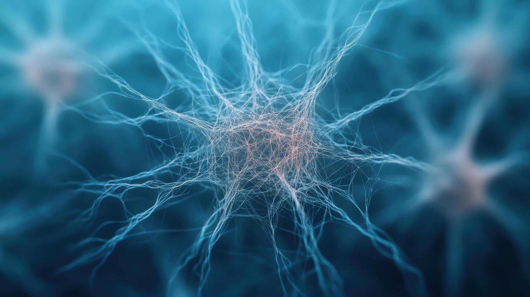 Neurons interconnected digital representation, showcasing intricate details and vibrant colors photo