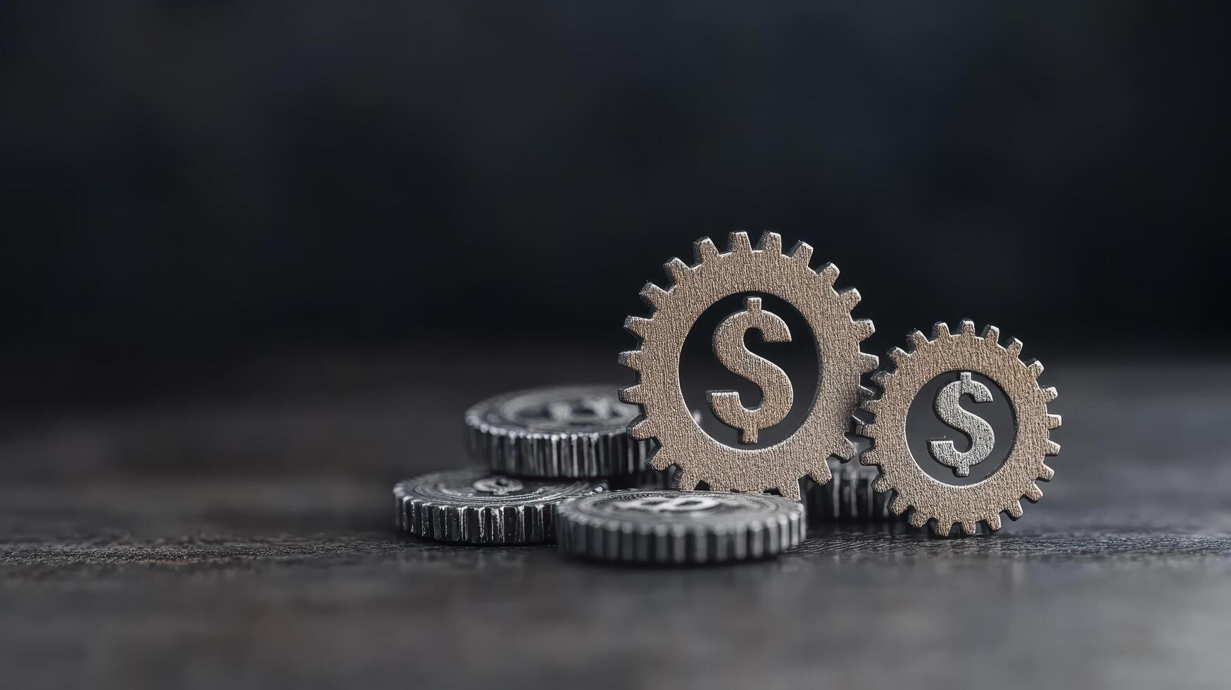 Metal gears with dollar symbols represent financial concepts and industry growth photo