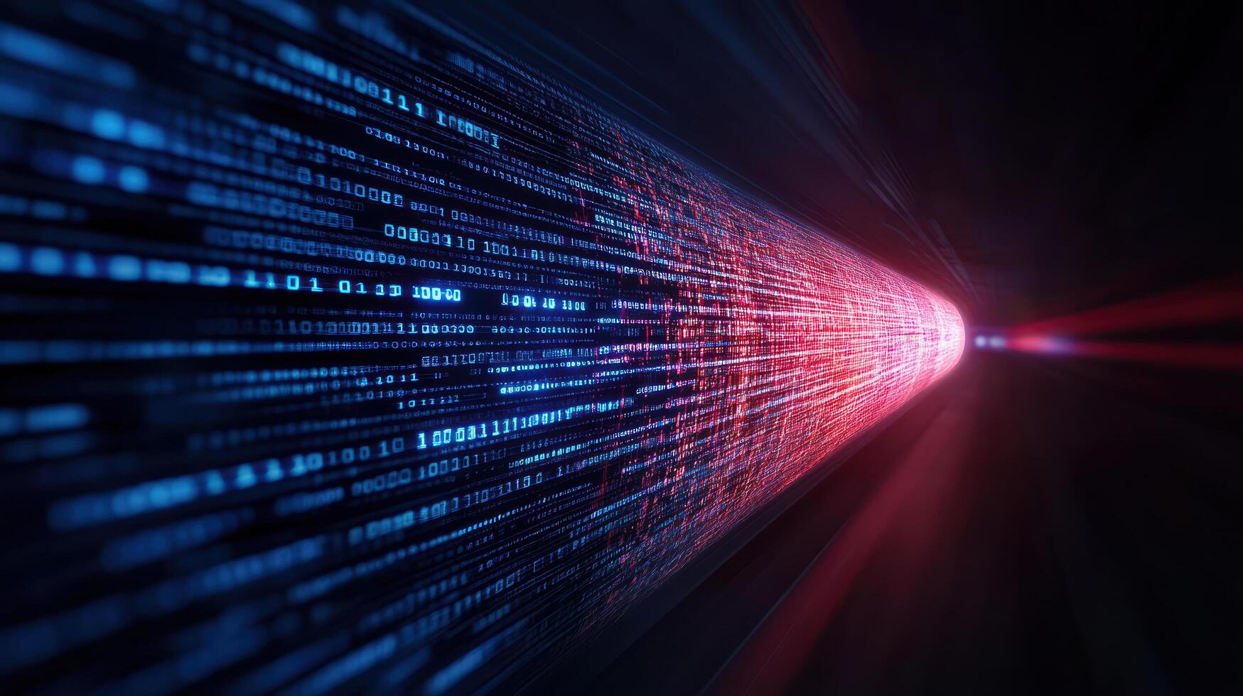 Digital data stream with binary code flowing rapidly, creating sense of motion and energy photo