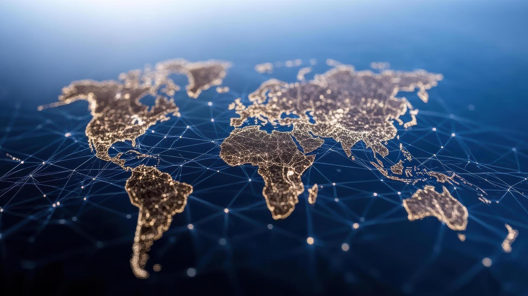 digital world map with glowing connections represents global networks and technology photo