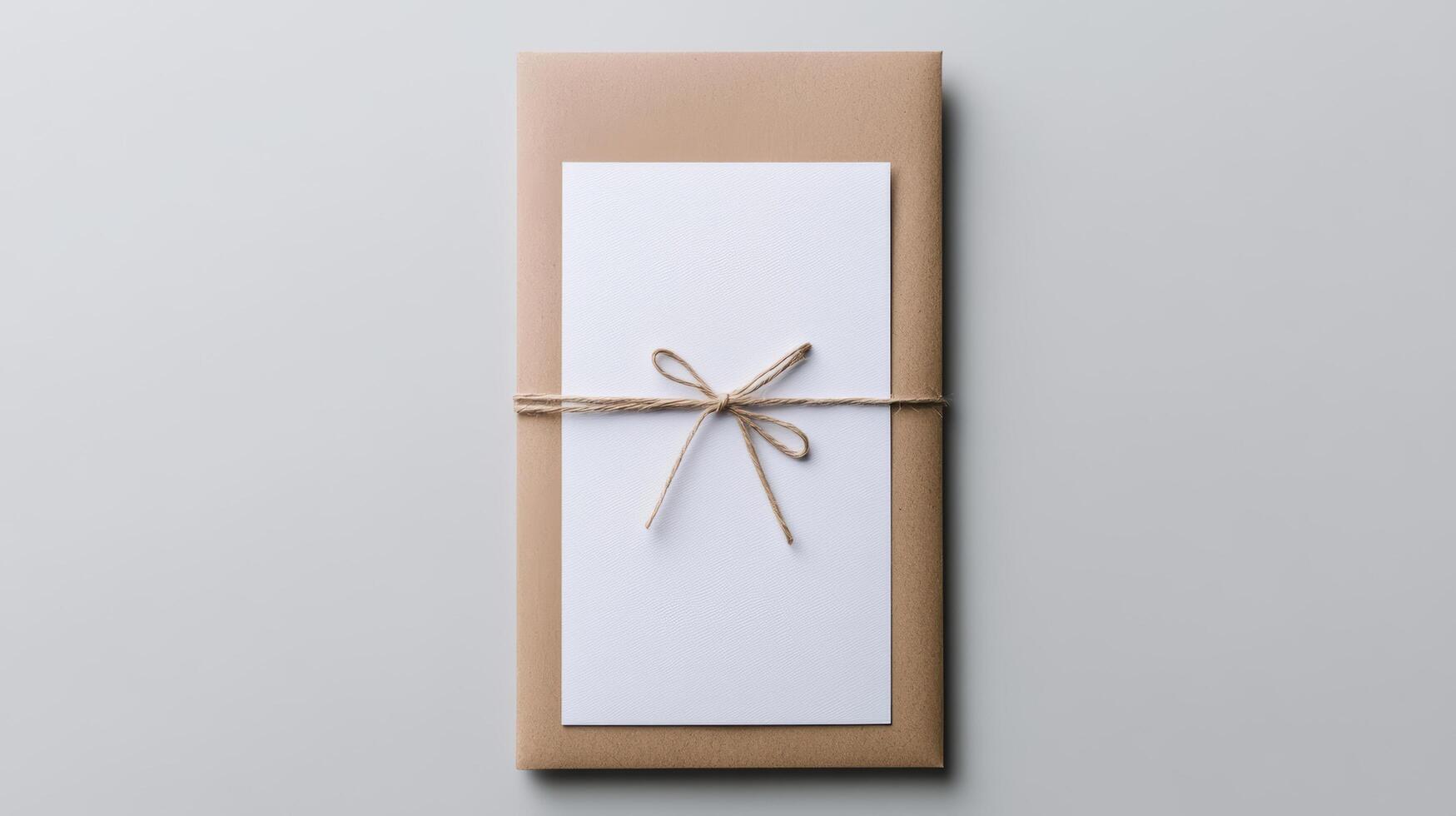 Elegant gift packaging with blank card tied with twine, perfect for any occasion photo