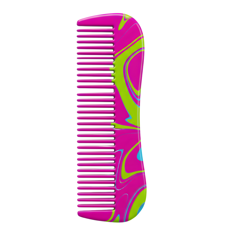 Catch the eye with this fun, pink comb Its swirling, lime-green and teal design adds a pop of color to any haircare routine. A stylish and practical addition png