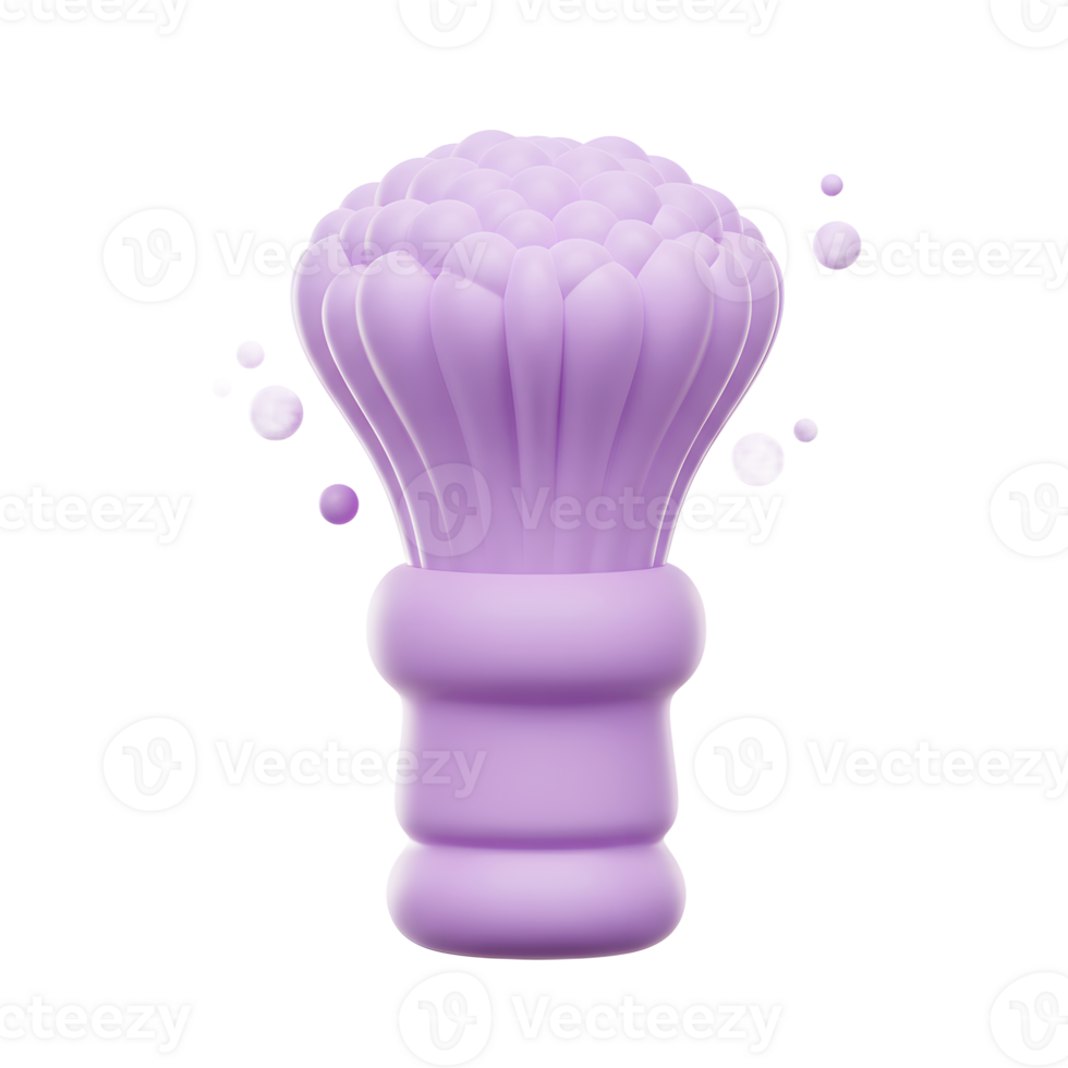 A dreamy lavender shaving brush floats, its soft bristles suggesting a gentle lather. Small bubbles dance around, adding a whimsical touch. png