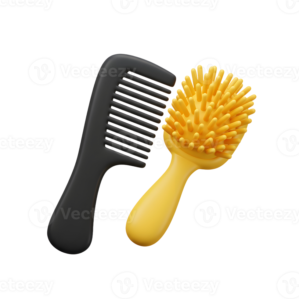A stylish black comb rests beside a cheerful yellow bristle brush, creating a vibrant and minimalist haircare scene. Perfect for styling png