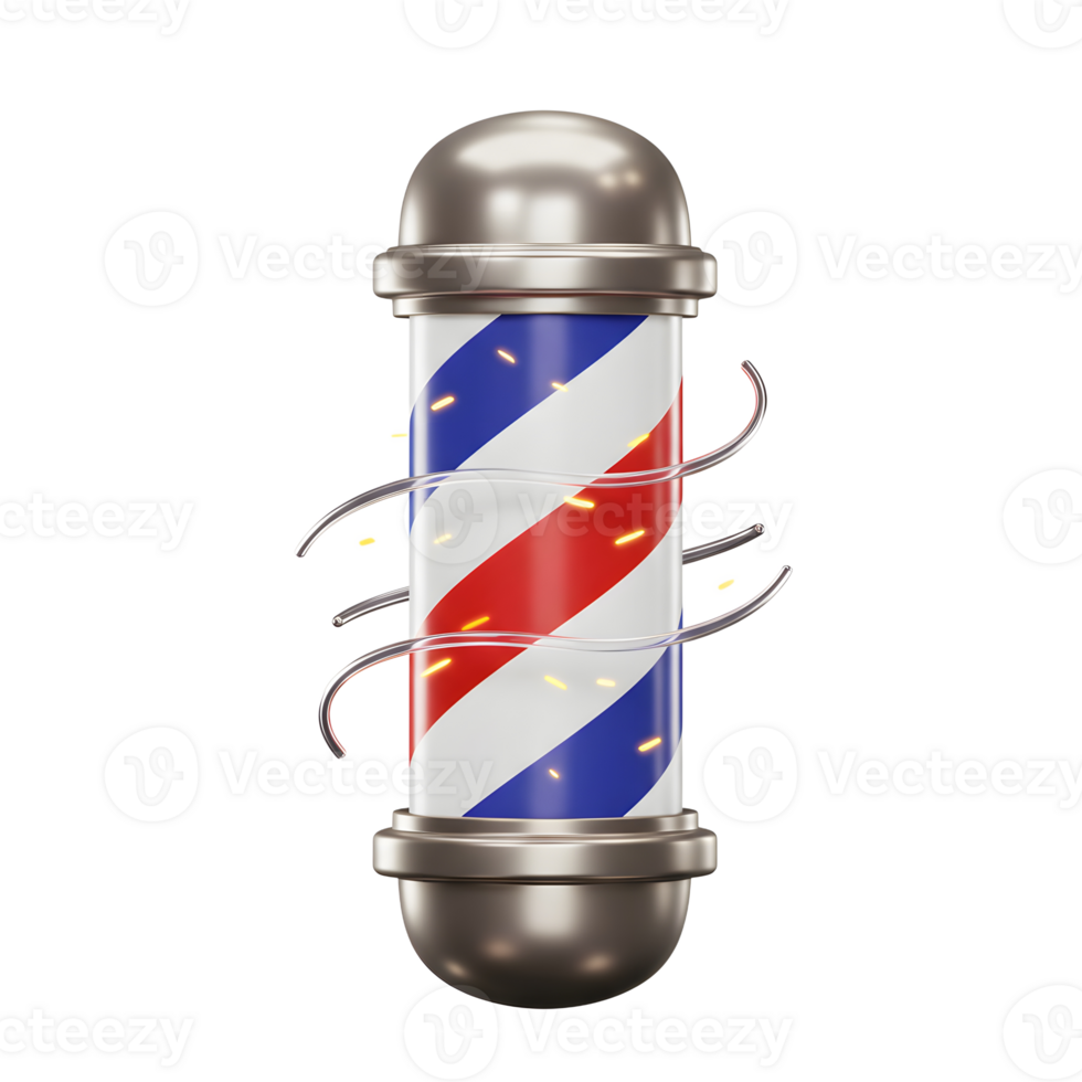 A vibrant barbershop pole spins, its red, white, and blue stripes gleaming. Energetic sparks fly, adding a dynamic feel. Classic style, modern energy png