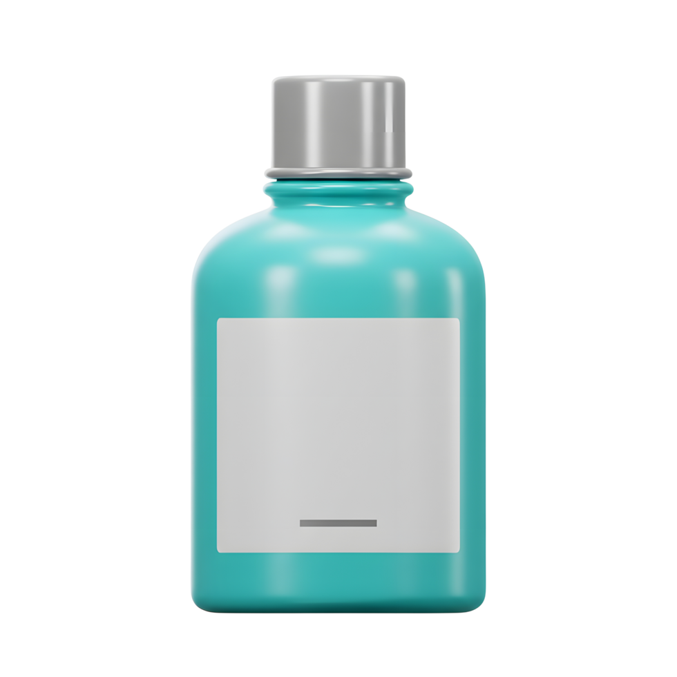 A sleek, teal plastic bottle with a simple, blank label. Clean lines and a minimalist aesthetic create a calming, modern feel. png