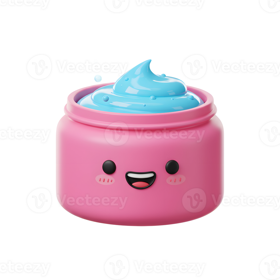 A cheerful pink jar overflows with a vibrant blue cream, creating a fun and playful mood. Bubbles add a touch of whimsy png
