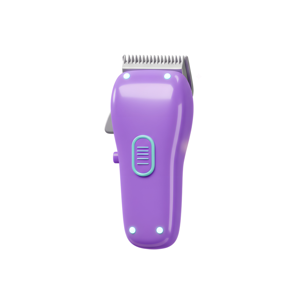 A sleek purple hair clipper gleams, ready for a stylish trim. Its modern design is both cute and functional, promising a smooth and easy cut. png