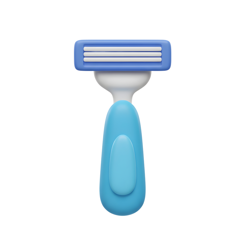 A cheerful blue razor with three blades gleams against a white background. Its smooth, 3D design gives it a modern, clean feel. png