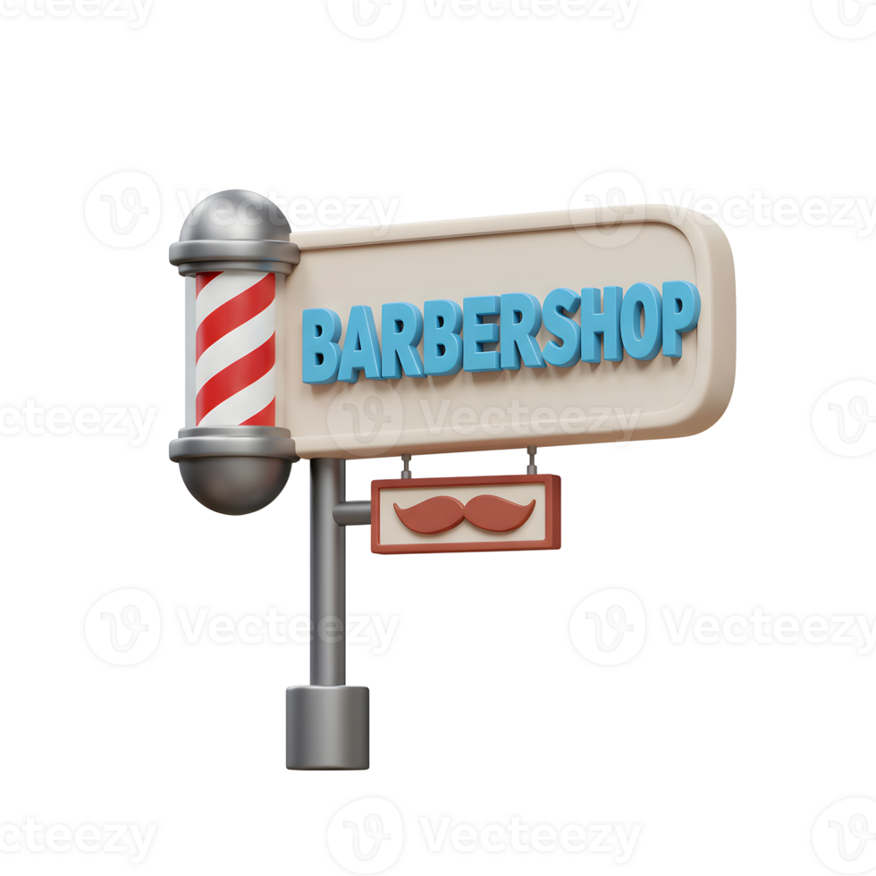 A charming retro barbershop sign, complete with a striped pole and a cute mustache, welcomes you with a friendly, vintage vibe. png
