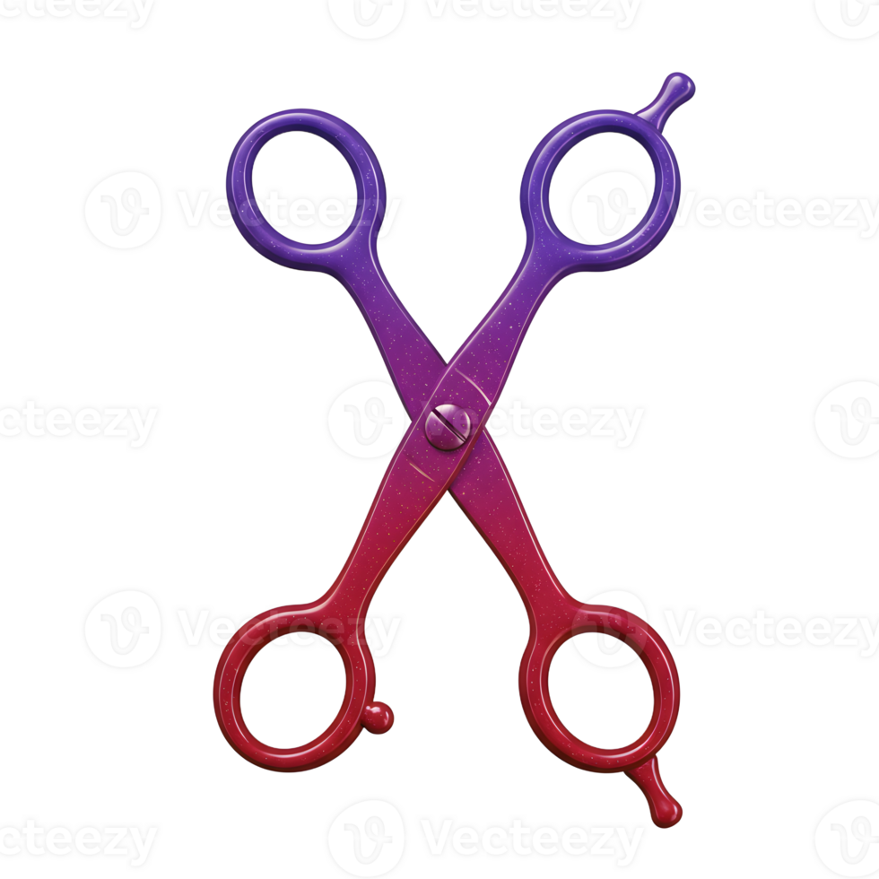 Catchy purple and red gradient scissors, shiny and sleek, poised for precision. A vibrant, stylish image. png