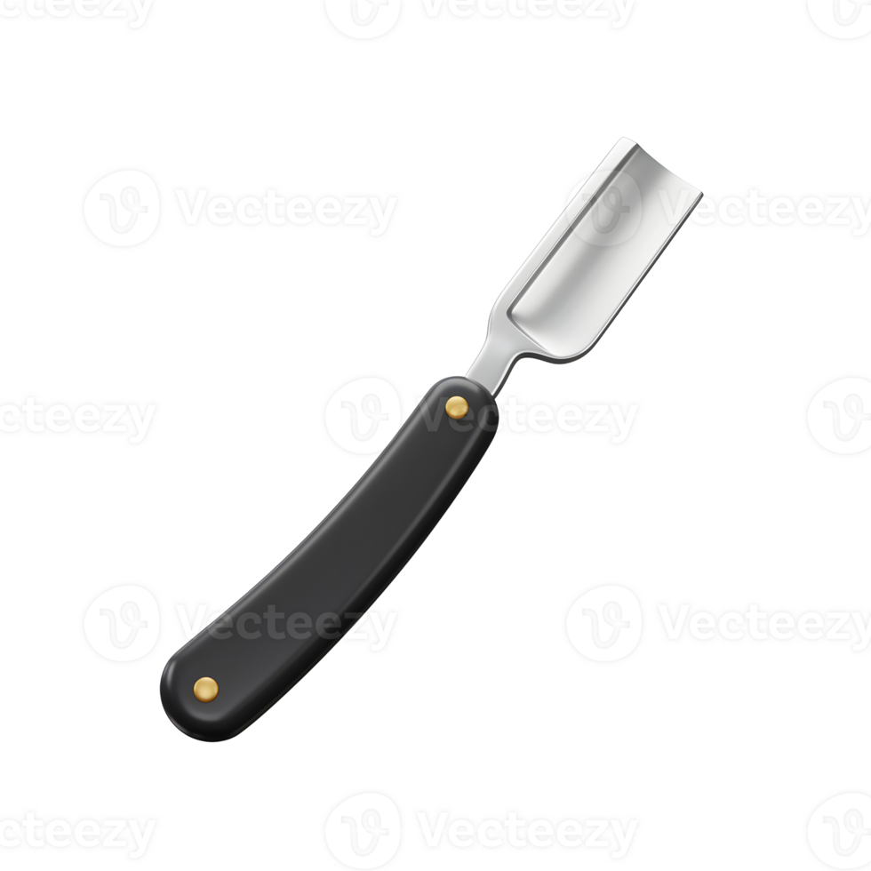 A classic straight razor, sharp steel blade meets a smooth black handle. Clean lines, timeless design. Simple elegance. png