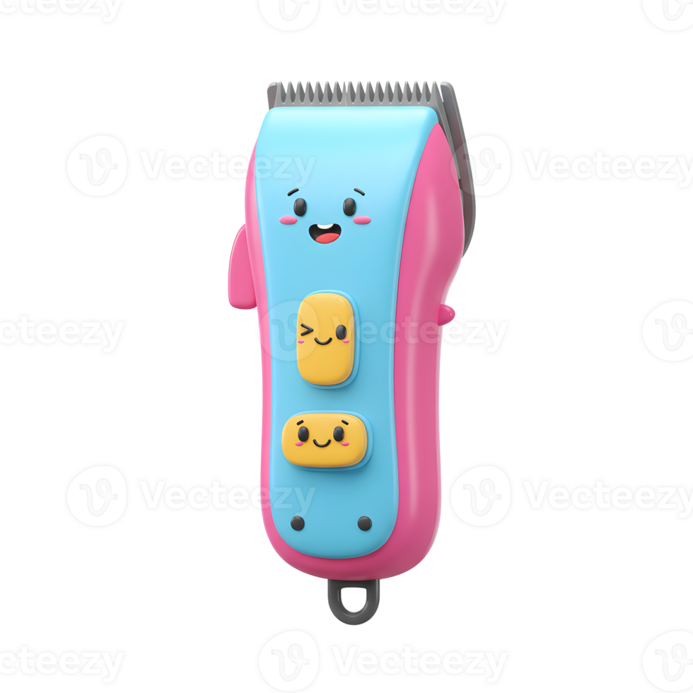 A cheerful, pink and blue hair clipper smiles back at you Cute face buttons add playful charm. Perfect for little ones png