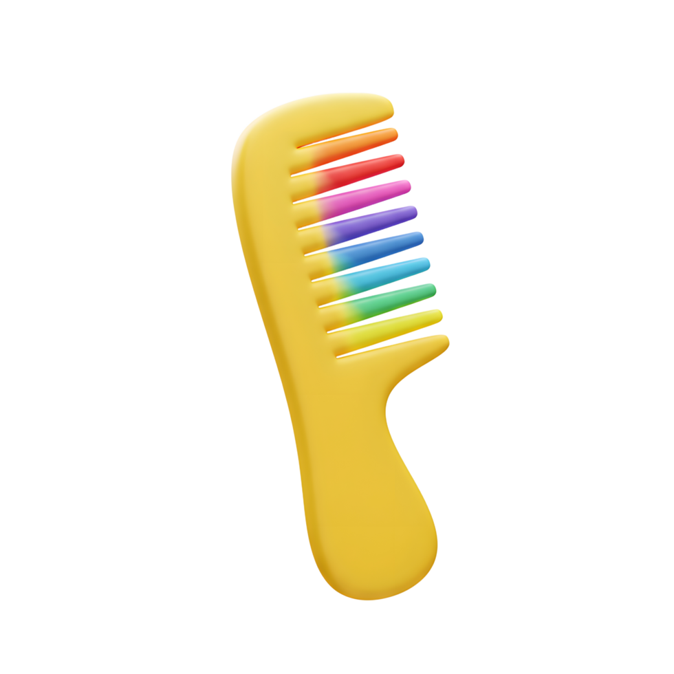 A cheerful yellow comb features a vibrant rainbow of colors on its teeth, creating a playful and optimistic mood. Perfect for styling and adding a touch of fun png