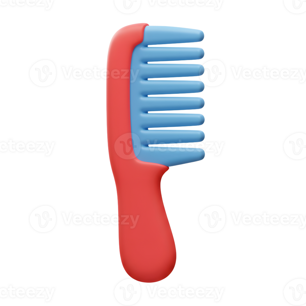 A cheerful, cartoon-style comb in red and blue pops against a white background. Its smooth, rounded design and vibrant colors create a fun and playful mood. png
