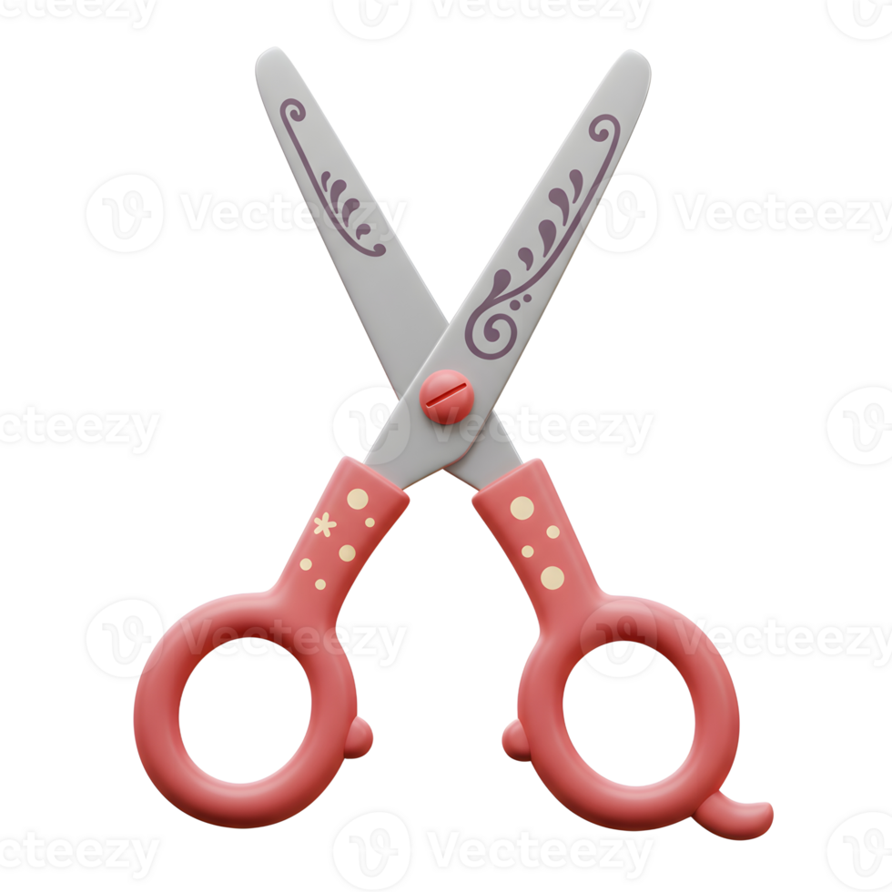 Adorable pink children's scissors with a pretty floral design on the gray blades. Perfect for little hands, these scissors offer a playful and safe cutting experience. png