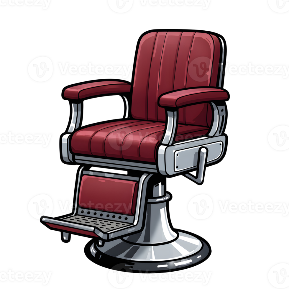 A stylish vintage barber chair, rich maroon leather upholstery contrasts with gleaming chrome, creating a sophisticated and nostalgic atmosphere. png