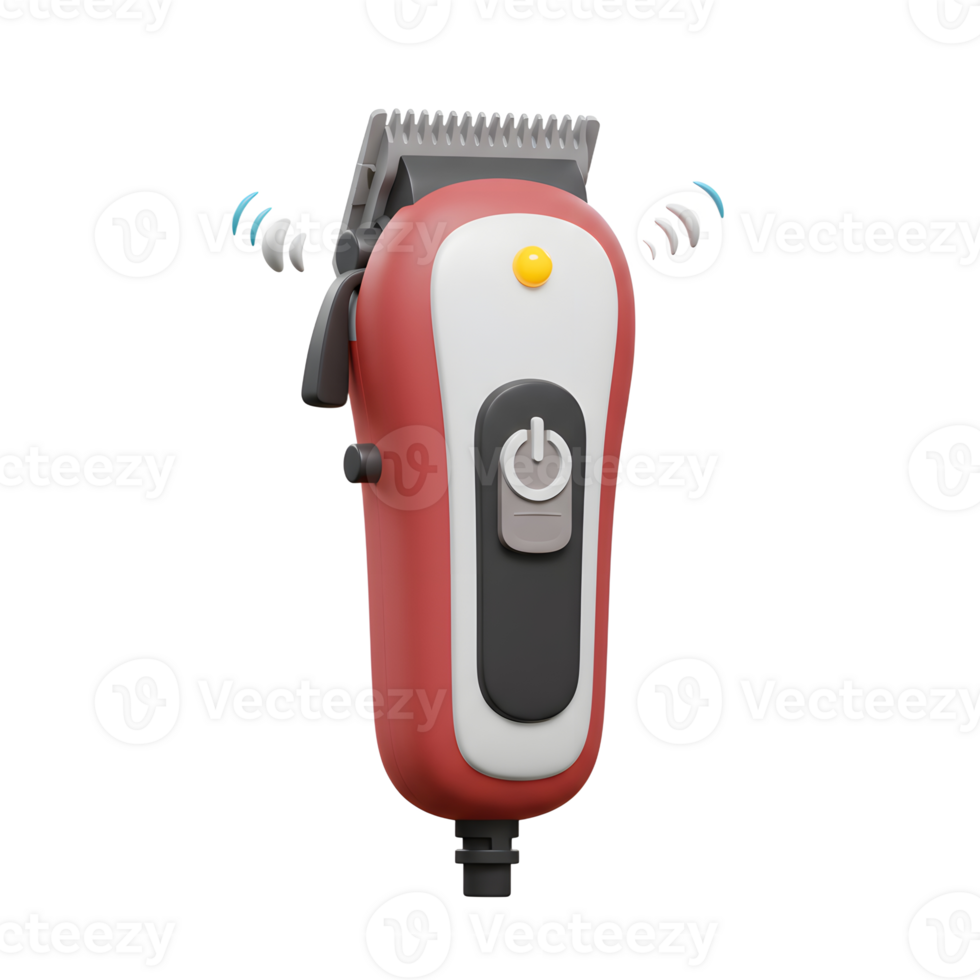 Sleek red hair clipper with wireless capability shown in a clean 3D rendering, ready for a stylish haircut. png