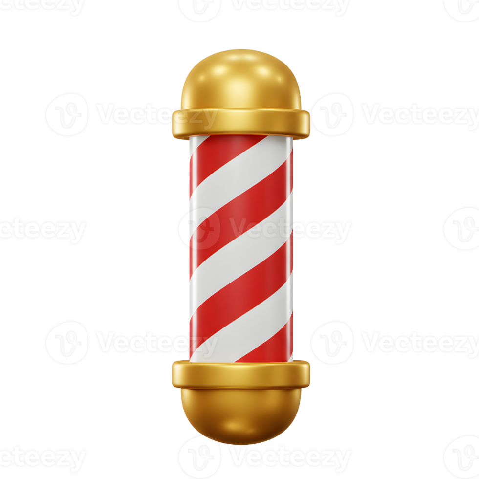 A vibrant barber pole, showcasing bold red and white stripes, capped with gleaming gold. This classic design evokes a sense of traditional craftsmanship and timeless style. png