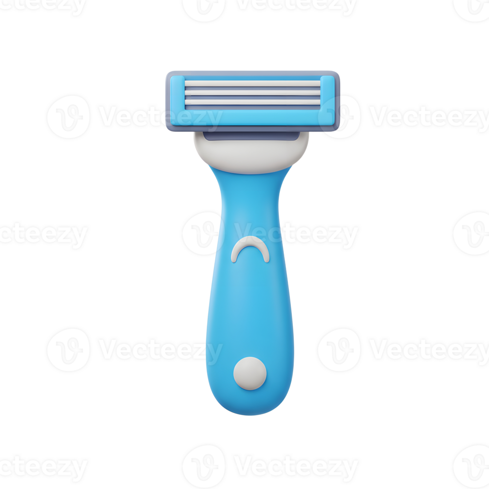 A vibrant blue razor, rendered in a clean 3D style, stands against a white backdrop. Its sleek design and three blades exude a sense of modern simplicity. png