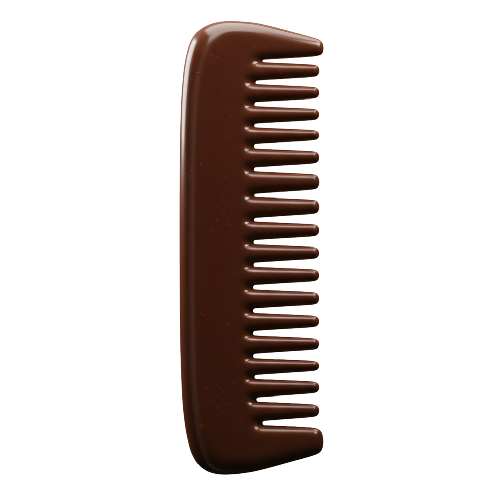A rich, dark brown comb stands alone against a stark white background. Its smooth, subtly textured surface suggests a luxurious feel. Simple yet striking. png