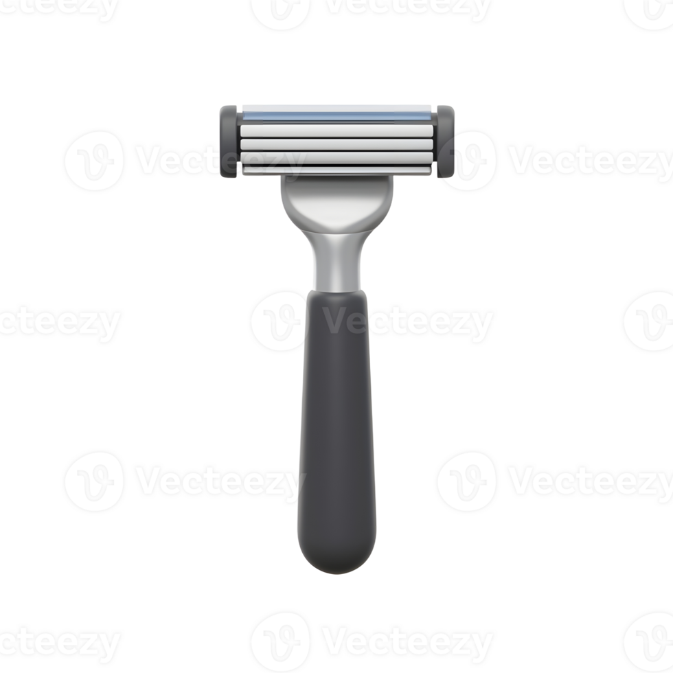 A close-up reveals a sophisticated razor with five sharp blades and a sleek, ergonomic handle. Its modern design promises a smooth, comfortable shave. png