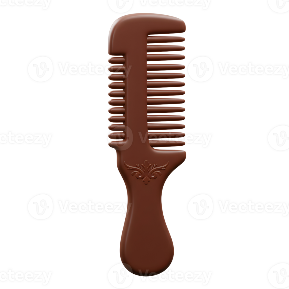 A rich brown hair comb, elegantly designed with a subtle ornate detail. Smooth texture, classic style. png