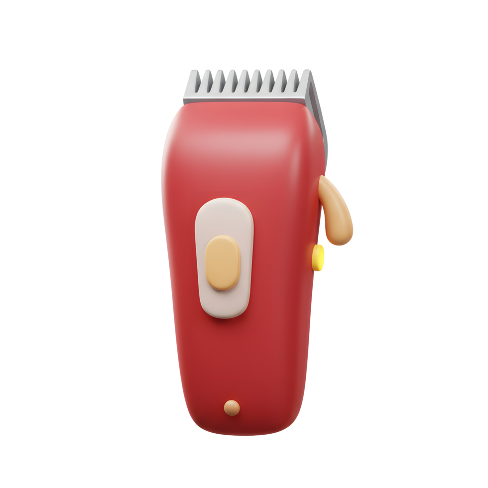 A charming, cartoonish red hair clipper stands out against a white background. Its simple design and cheerful colors create a friendly, approachable vibe. png