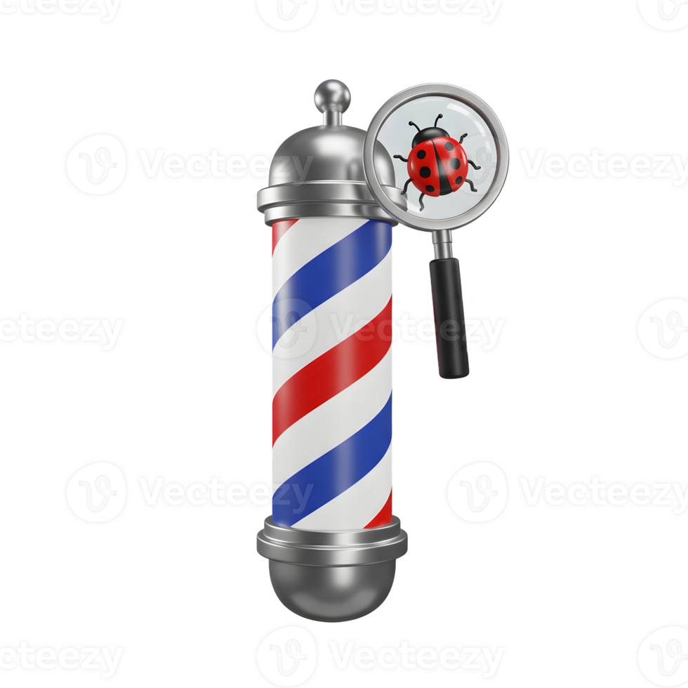 A classic barber pole gets a whimsical twist A ladybug is magnified, adding a touch of playful charm to this detailed 3D scene. png