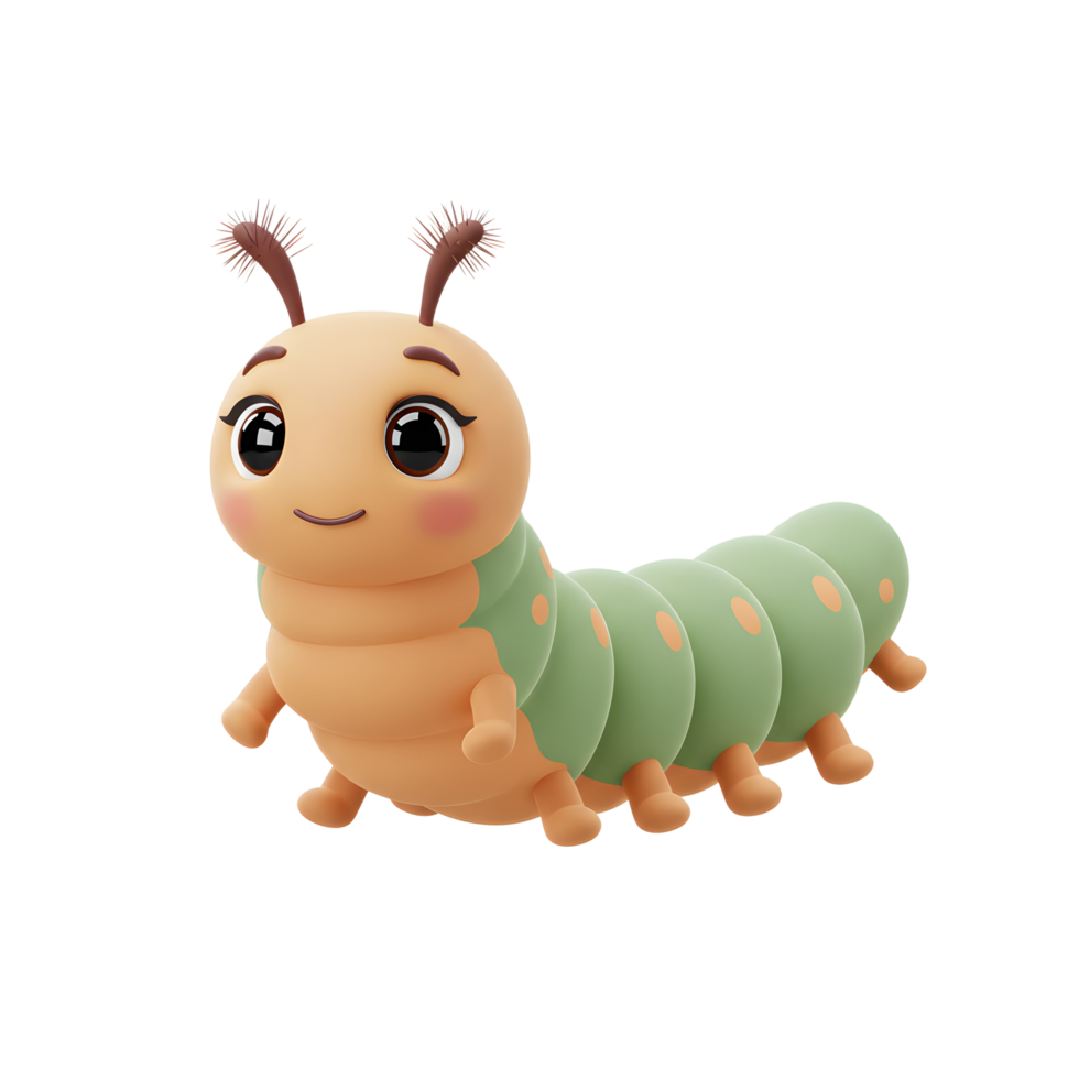 Meet this cute cartoon caterpillar Big eyes, sweet smile, and pastel colors create a happy, playful mood. Perfect for kids' illustrations. png